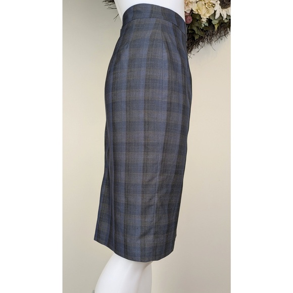Pendleton VTG Lightweight Virgin Wool Blue Black Gray Plaid Pencil Skirt Size 10 - Picture 4 of 9